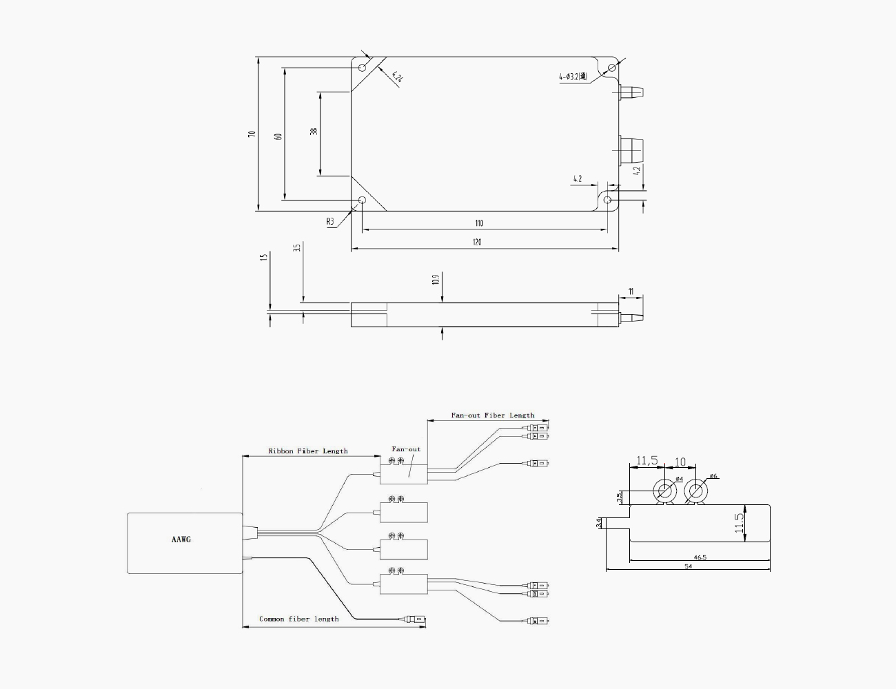 50GHz Spacing AAWG Module Mechanical Drawing